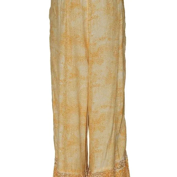 Free People Vanessa Printed Smocked High Waist Yellow Wide Leg Pants - Picture 2 of 5